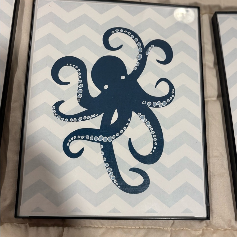 3 beautiful Nautical Wall Art Set- 8x10 picture frames- sailboat, octopus, wheel - Picture 3 of 7
